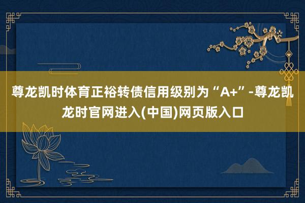 尊龙凯时体育正裕转债信用级别为“A+”-尊龙凯龙时官网进入(中国)网页版入口