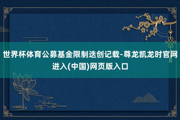 世界杯体育公募基金限制迭创记载-尊龙凯龙时官网进入(中国)网页版入口