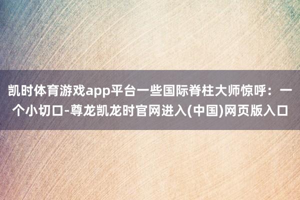 凯时体育游戏app平台一些国际脊柱大师惊呼：一个小切口-尊龙凯龙时官网进入(中国)网页版入口
