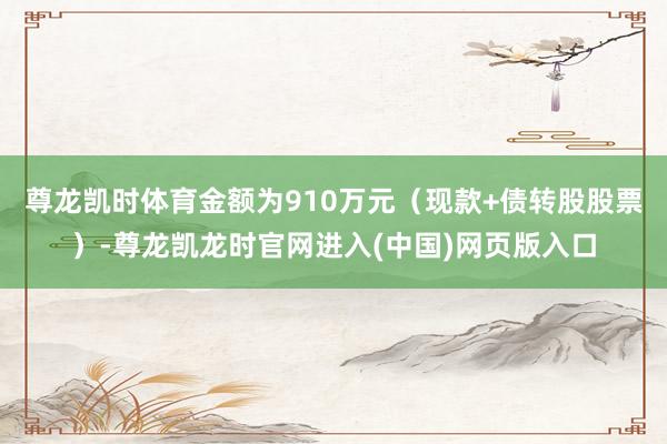 尊龙凯时体育金额为910万元（现款+债转股股票）-尊龙凯龙时官网进入(中国)网页版入口
