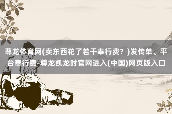 尊龙体育网(卖东西花了若干奉行费？)发传单、平台奉行费-尊龙凯龙时官网进入(中国)网页版入口
